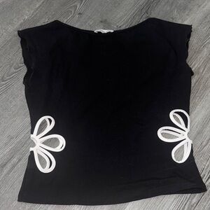 Princess Polly Black Top with White Floral Accents
